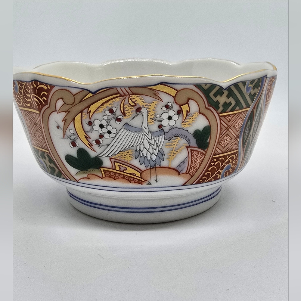 Andrea by Sadek “Crane” Gold Trimmed Japanese Rice Bowl